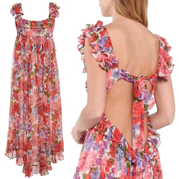 ZIMMERMANN Silk Floral Print Sleeveless Empire Waist Tie Back Lovestruck Dress M - Picture 16 of 16